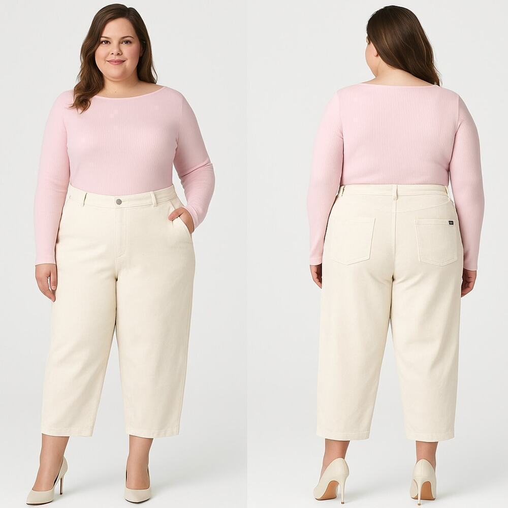 Hue Denim Barrel Leg Skimmer White High Waist Cropped Soft Trousers XL